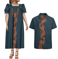 Vêtements de Couple Personnalisés OEM Motif Tapa Polynésien 2 Pièces : Robes Micronésiennes pour Femmes (Mumus) et Chemises Homme Grande Taille