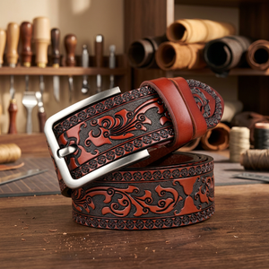 Cinturón de Cuero de Vaca de Alta Calidad para Hombre, Grabado a Mano, Color Negro Sólido, Lujoso, Resistente, Ecológico, Impermeable, con Hebilla de Acero - Product Image 1