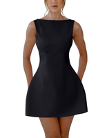 Vestido corto de gasa fruncido con corsé para mujer, estilo A, sin espalda, para fiesta o cóctel