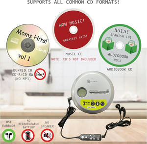 Reproductor de CD portátil personal <span class=keywords><strong>Discman</strong></span> CD/MP3 Reproductor de audio de música con conector <span class=keywords><strong>para</strong></span> auriculares de 3,5mm - Product Image 2