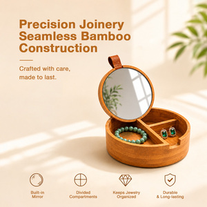 Eco Friendly Bamboo Cosmetic <b>Mirror</b> with Organizer Box Modern Minimalist Design for Beauty Brands and Gift Collections - Product Image 4
