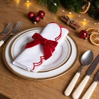 Serviettes en lin brodées festonnées pour Noël, réutilisables, pour la table, pour les fêtes de Noël, les mariages, les banquets, la décoration, les dîners
