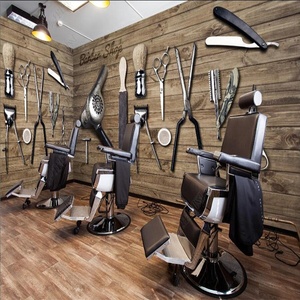 Papel tapiz decorativo para pared, herramientas de madera antigua HD personalizadas para barbería - Product Image 1