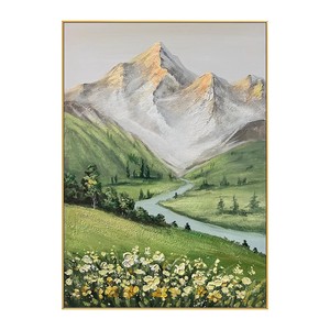 Pintura al Óleo Pintada a Mano, Paisaje de Montañas Cubiertas de Nieve, Marco de Madera 100% Hecho a Mano, Decoración Moderna y Minimalista para Sala de Estar - Product Image 5