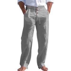 <span class=keywords><strong>Pantaloni</strong></span> Estivi da <span class=keywords><strong>Uomo</strong></span> in <span class=keywords><strong>Lino</strong></span> 145gsm Lavati Traspiranti Tinta Unita con Coulisse per la Spiaggia - Product Image 4