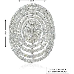 Ornaatis Oval Diamond Sterling Silver Multi Row <b>Dome</b> Cocktail <b>Ring</b> 7 Women's Party Fine Jewelry - Product Image 2