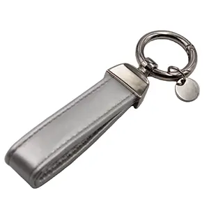 Factory custom PU leather keychain Silver blank leather belts keychain custom key ring belt for custom promotional gift