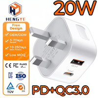Divertido Cargador de Celular con Enchufe EU US UK AU, Doble Puerto USB A+C PD 20W, Carga Rápida USB C QC3.0 Tipo C, Cargador de Pared UK