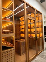 Humidor de Luxe Moderne Écologique avec Éclairage LED pour Salon de Cigares, Design Intérieur, Vitrine de Présentation en Placage Noyer et Chêne, Aménagement Commercial