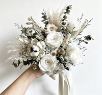 Bouquet de mariée de roses éternelles avec boîte en acrylique, bouquet de roses réelles éternelles, cadeau personnalisé pour mariage ou Saint-Valentin, fleurs séchées