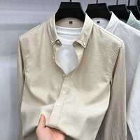 Kemeja Pria Berkualitas Tinggi Campuran Lyocell Linen Katun Lembut Bernapas Warna Solid Lengan Panjang Kasual Bisnis
