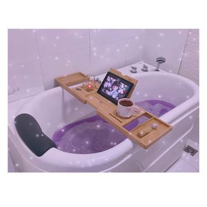 Bathtub tray, bamboo bathroom expandable bathroom accessories, luxury spa <b>table</b>, reading <b>laptop</b> - Product Image 2