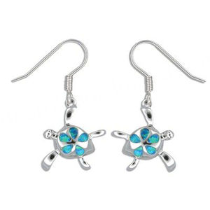 Boucles d'oreilles pendantes en argent sterling 925 avec opale bleue synthétique en forme de tortue de mer - Product Image 1