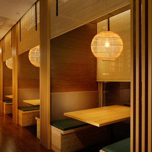 Lustre rond en rotin de style chinois, éclairage LED E27 pour salle de thé, restaurant, hôtel, salle à manger - Product Image 2