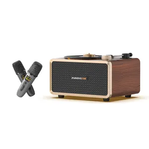 Manovo C1 60W Karaoke Machine with Wooden Structure, 2 Wireless Mics & Echo Adjustment Support AUX/TF Card/USB/PC