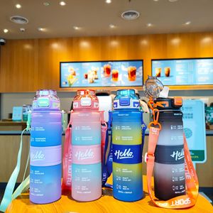 1000ml High Appearance Gradient Color Straw Cup Plastic Portable Shoulder Strap Water Bottle <strong>Large</strong> Capacity <strong>Kettle</strong> - Product Image 2