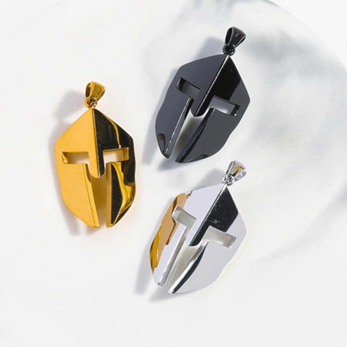 Spartan Warrior Helmet Pendant Necklace - 24" Chain, 18K Gold Plated Stainless Steel, Men & Women - View #2