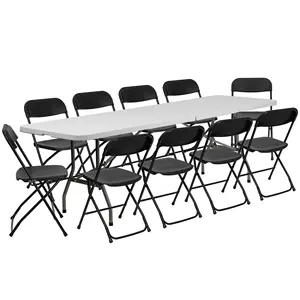 8ft rettangolare 10 persone giardino esterno pranzo bianco nero plastica pieghevole tavolo e sedie per eventi festa