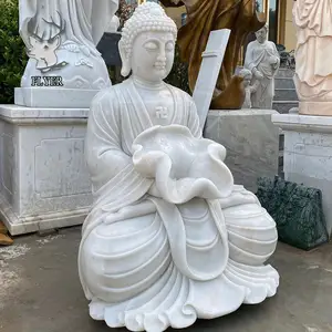 Statua del Buddha all'aperto statua del Buddha seduto in pietra di marmo naturale a grandezza naturale in vendita