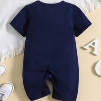 Romper Bayi Summer Infant Motif Beruang Kecil Biru Tua 100% Katun Lengan Pendek Kancing Tekan di Selangkangan Pakaian Bayi Romper