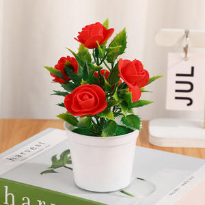 Plante artificielle en pot <span class=keywords><strong>de</strong></span> <span class=keywords><strong>rose</strong></span> en plastique, décoration créative pour la <span class=keywords><strong>maison</strong></span>, verdure, paysage, fausse plante en pot, ornement - Product Image 2