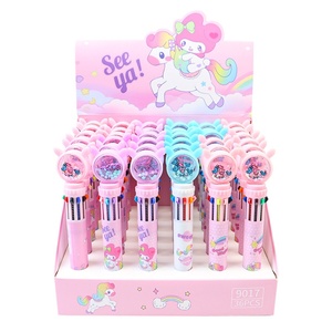Cartone animato unicorno paillettes penna a sfera dieci colori studente Multi-funzione Push proiettile 0.7mm larghezza scrittura animale per conto mano - Product Image 5