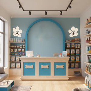 Vitrine de magasin d'animaux de compagnie en bois massif, style frais et mignon, avec éclairage LED, <span class=keywords><strong>design</strong></span> imperméable, décoration en os pour les magasins de détail - Product Image 1