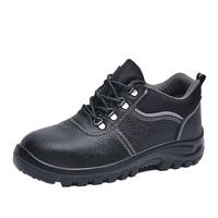Chaussures de sécurité en cuir véritable noir avec embout en acier, anti-choc, antidérapantes, pour ateliers de mécanique