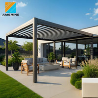 Pergola bioclimatique autoportante en aluminium motorisée, à lames orientables, résistante au vent et à l'eau, pour jardin extérieur