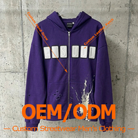 OEM/ODM Maßgefertigter Leder-Patch Applikation Logo Zip-Hoodie für Herren Handbemalter Farbspritzer-Sweatshirt Übergroßer French Terry Frühlings-Pullover
