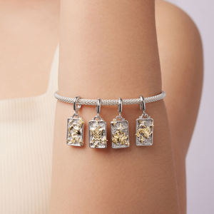 12 Zodiac Charms 925 Sterling Silber 18 Karat Gold Zweifarbiger Rechteck Anhänger Zodiac Const ellation Perlen für die Schmuck herstellung BSC1164 - Product Image 2