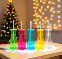 Gobelets de fête pour enfants en plastique de 500 ml avec pailles – Élégants, en PET, pour l'extérieur, en forme de vase