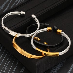 POYA Hot Sale Wire Cuff Black <strong>Silver</strong> Gold Bracelet <strong>Men</strong> Women Stainless Titanium Steel Bracelet Open <strong>Bangle</strong> - Product Image 1