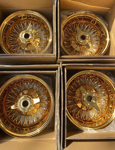 HRW Lowrider 13x7 Deep Dish Reverse Lace Spoke Gold Wire Wheels avec adaptateur, nouvelles jantes en acier, ajustement universel - Product Image 1