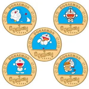 Toptan paraları giveaway-Doraemon Anime hatıra paraları karikatür tahsil Anime hatıra rozeti oyuncaklar çocuk çocuklar için noel hediyesi
