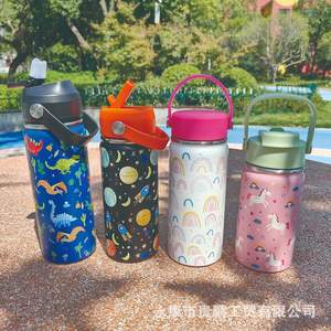 Termo Infantil de Dibujos Animados, Acero Inoxidable 304, Portátil, con Asa y Pajita, para Uso en Exteriores, Bonito y Resistente a Caídas - Product Image 1