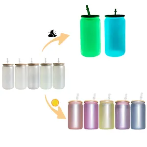 USA warehouse 16oz Blank sublimation UV color change and glow in dark can glass sunshine sensitive frosted for customized gifts