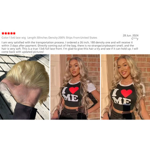 Perruques en cheveux humains avec dentelle frontale transparente HD 13x6, vague corporelle, blond miel 613 - Product Image 5