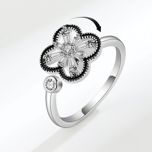Anillos abiertos giratorios con trébol de cuatro hojas, con circonita cúbica, chapados en oro sobre cobre, joyería antiestrés para mujer, regalo para el Día de San Valentín - Product Image 2