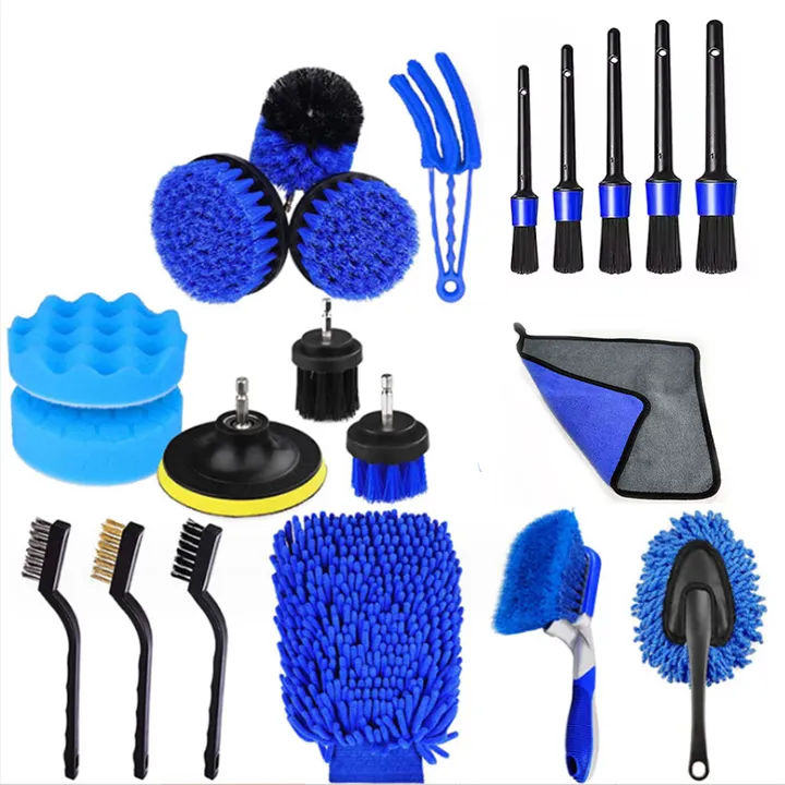 Kit d'outils de nettoyage de voiture 21 pièces pour le lavage de la roue intérieure Vente à Chaud Amazon Auto Detailing Brush Drill Clean Brush Set