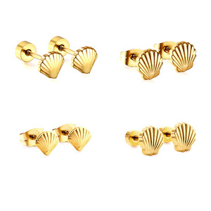 Shell Stud <b>Earrings</b> Gold Plated Zinc Alloy Stainless Steel <b>Post</b> Fashionable Simple Elegant For Women Everyday Wear - Product Image 1