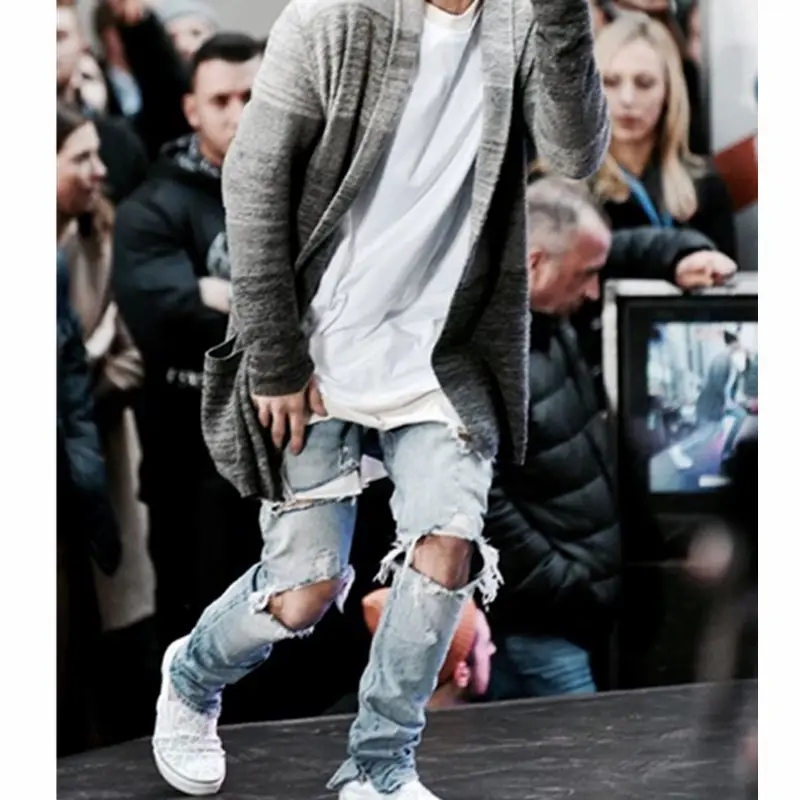 Mens justin beiber jeans con pesanti di soccorso justin bieber jeans dei pantaloni dei jeans degli uomini 2017