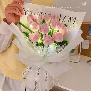 Kit de Création de Bouquet de Fleurs en Bâtonnets Torsadés DIY Tulip Bestie Gift, Fait Main, Réaliste, 5 Bulbes de Tulipes en Stock, Idéal pour la Saint-Valentin - Product Image 2