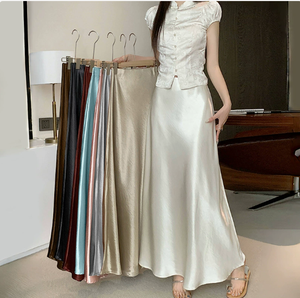 Women's Breathable and Anti-Static Satin <b>Split</b> <b>Skirt</b> High Waist Empire Waistline Casual Style for Spring Season - Product Image 2