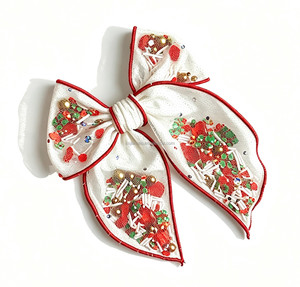 Lazos para el Cabello <span class=keywords><strong>con</strong></span> Elástico para Niñas, Accesorio de Lazo de Malla de Tul <span class=keywords><strong>con</strong></span> Diseño Navideño: Clip Festivo Rojo y Verde - Product Image 1