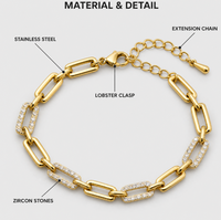 Bracelet à breloques vintage en cuivre plaqué or avec pierres en zircon pour femmes