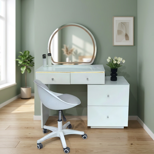 Modern Makeup Vanity Table with <b>Lighted</b> <b>Mirror</b> Storage <b>Desk</b> for Bedroom Furniture - Product Image 4