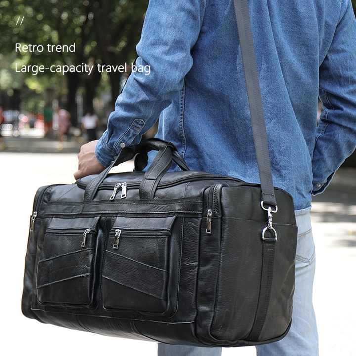 Reistassen Heren Echt Lederen Weekender Tas Grote Capaciteit Waterdichte Reistas Uniseks Vintage Handbagage Bag, Zwart, zwart, Retro