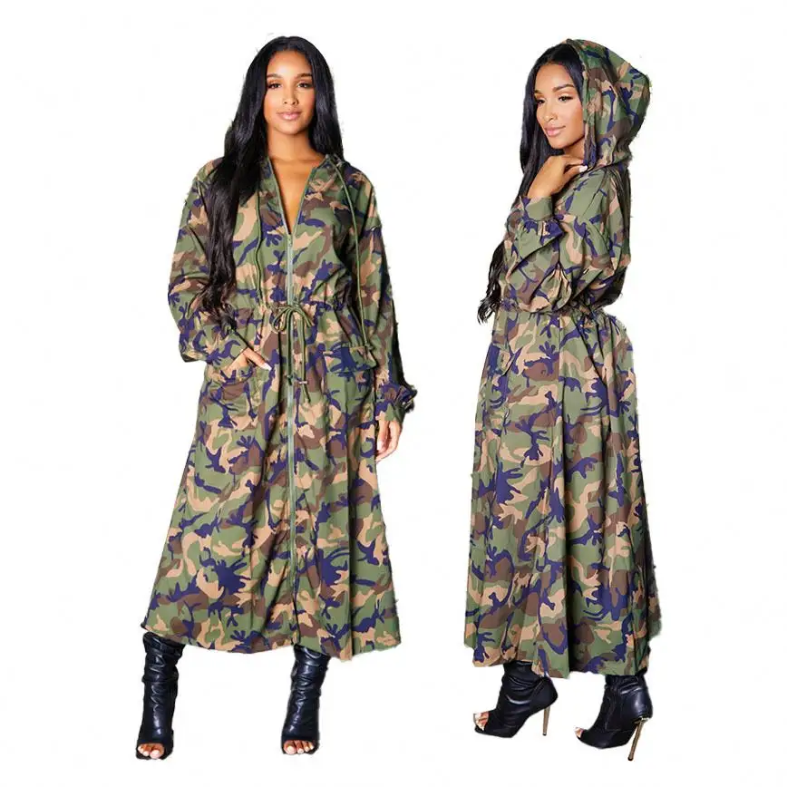 Fashion 2022 New Trends Fall Winter Women Coat Long Camouflage Printed Sleeve Wind Proof Hoodie Jacket For