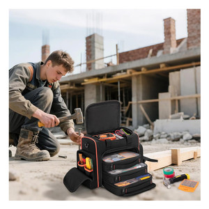 Sac à outils robuste personnalisable en polyester résistant à l'eau avec 3 étuis amovibles et 2 couches de fermetures éclair pour outils à main - Product Image 6